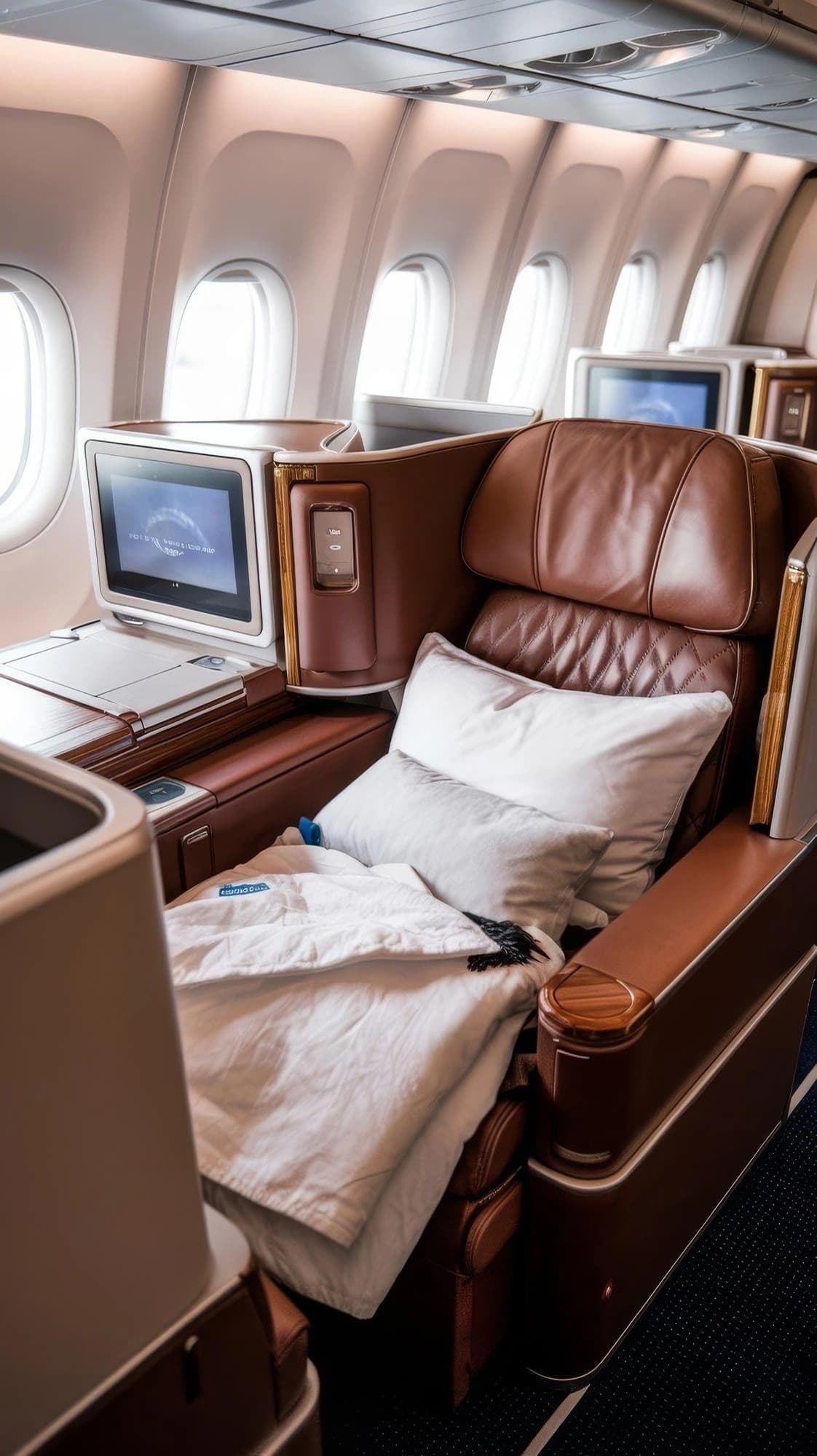 Man relaxing in luxurious private jet cabin